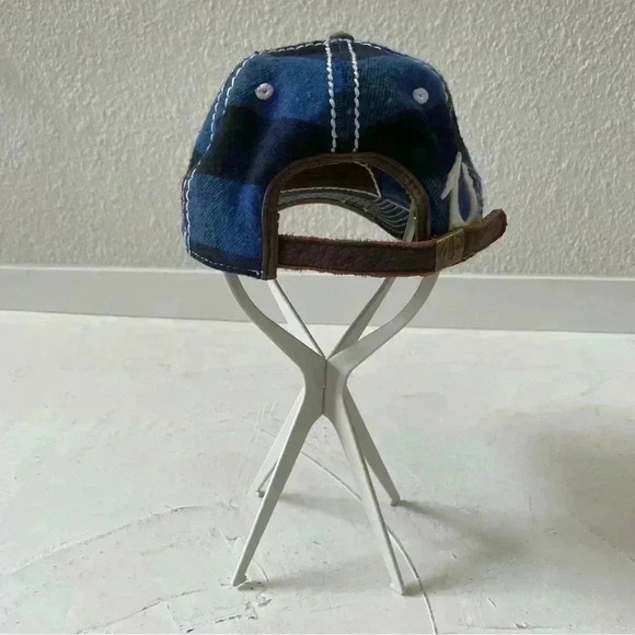 Vintage TRUE RELIGION Hat Distressed Blue Plaid Buddha Baseball Trucker RARE - Picture 4 of 9